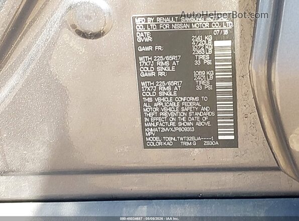 KNMAT2MVXJP609313 2018 NISSAN ROGUE Pewter Շարժիչի բաժամունքի տեսք