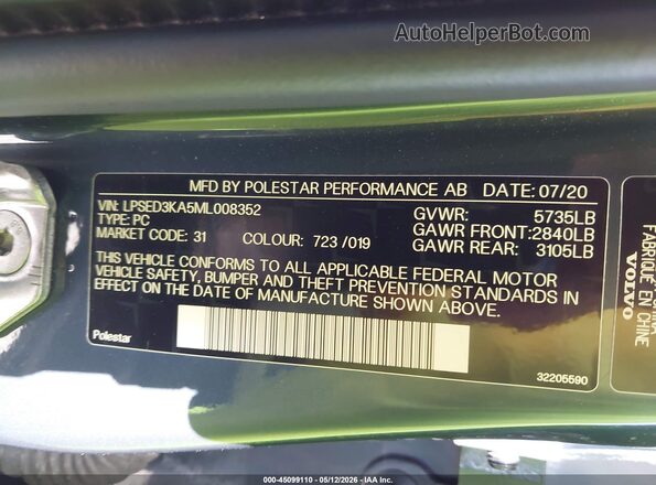 LPSED3KA5ML008352 2021 POLESTAR 2 Gray Engine compartment view