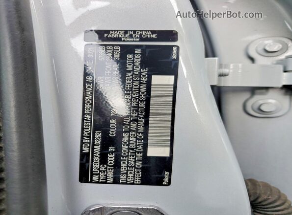 LPSED3KAXML022621 2021 POLESTAR 2 Gray Vista de la etiqueta del VIN