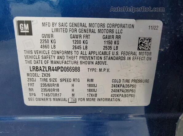 LRBAZLR44PD066988 2023 BUICK ENVISION Blue Вид наклейки з VIN-кодом