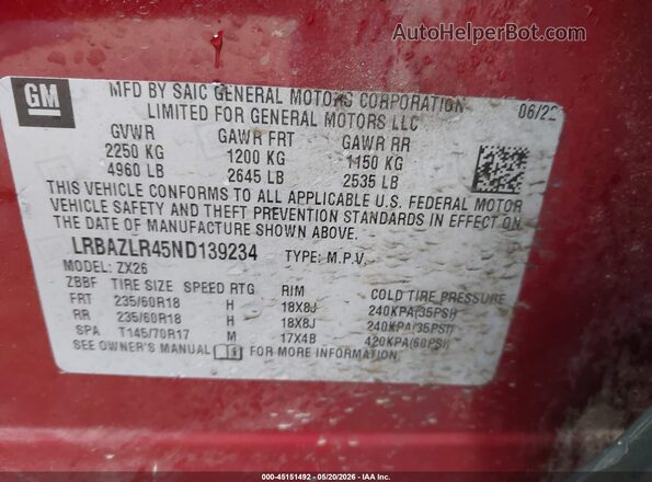LRBAZLR45ND139234 2022 BUICK ENVISION Red Widok komory silnika