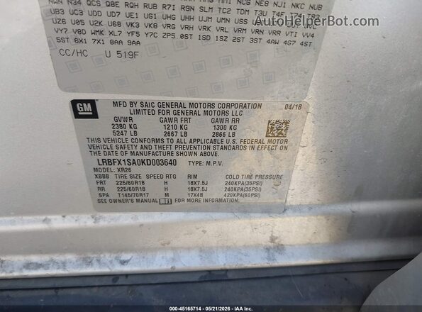 LRBFX1SA0KD003640 2019 BUICK ENVISION Silver Engine compartment view