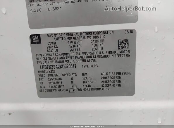 LRBFX2SA2KD026617 2019 BUICK ENVISION White Շարժիչի բաժամունքի տեսք
