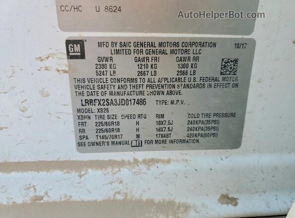 LRBFX2SA3JD017486 2018 BUICK ENVISION White Engine compartment view