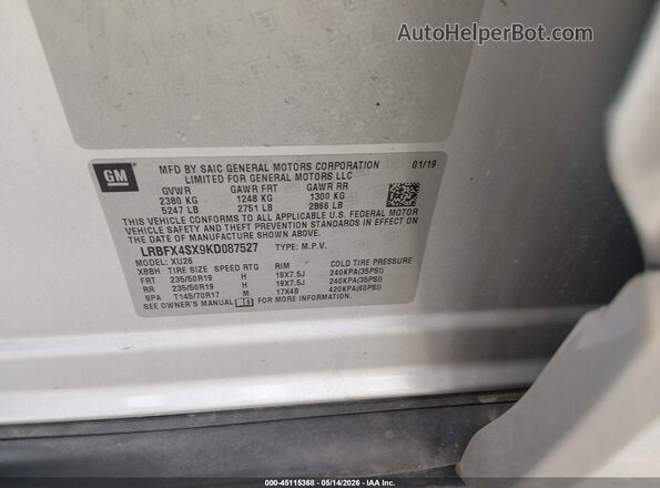 LRBFX4SX9KD087527 2019 BUICK ENVISION Silver Vista del compartimento del motor