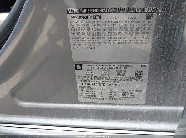 LRBFXBSA3LD193750 2020 BUICK ENVISION Gray Շարժիչի բաժամունքի տեսք