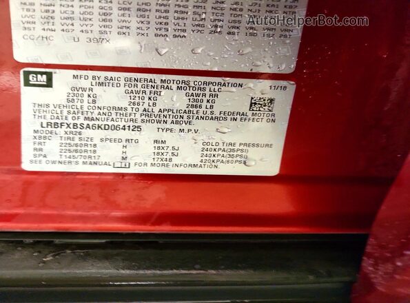 LRBFXBSA6KD064125 2019 BUICK ENVISION Red Widok komory silnika