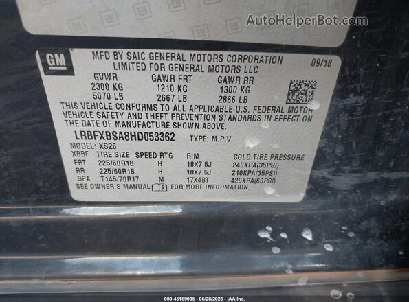 LRBFXBSA8HD053362 2017 BUICK ENVISION Black Շարժիչի բաժամունքի տեսք