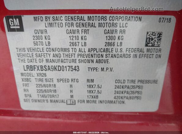 LRBFXBSA9KD017543 2019 BUICK ENVISION Brown Engine compartment view