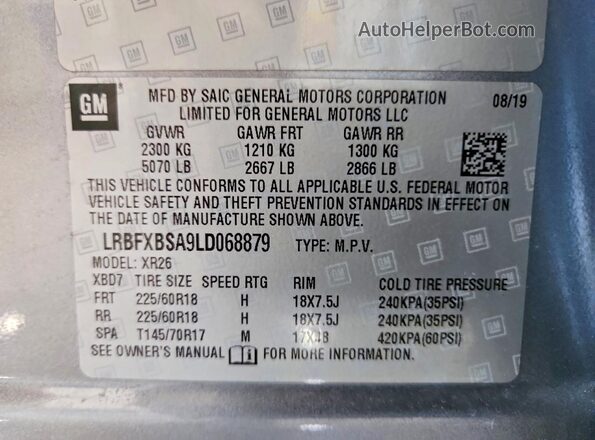 LRBFXBSA9LD068879 2020 BUICK ENVISION Gray Շարժիչի բաժամունքի տեսք