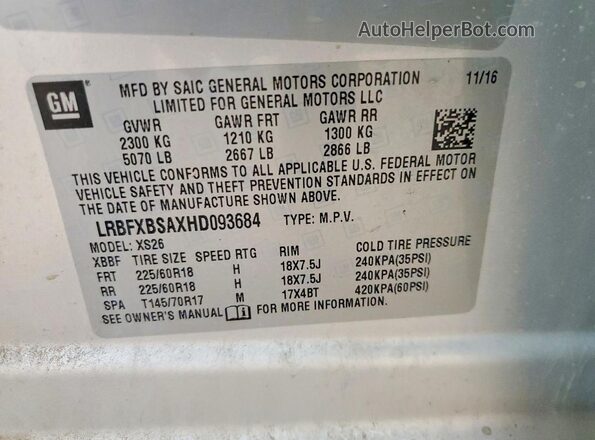 LRBFXBSAXHD093684 2017 BUICK ENVISION Silver Widok naklejki z numerem VIN