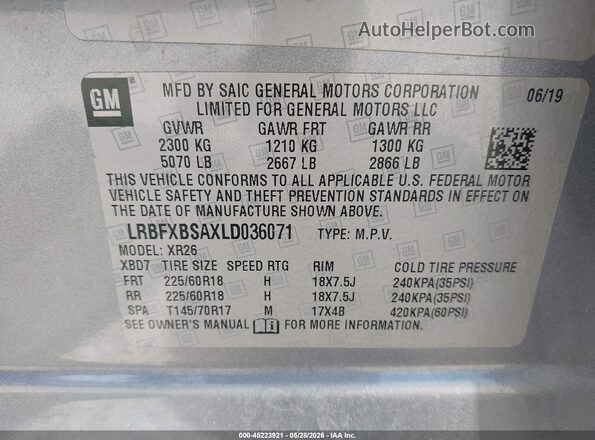 LRBFXBSAXLD036071 2020 BUICK ENVISION Gray Engine compartment view