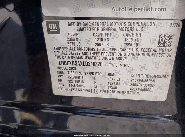 LRBFXBSAXLD210320 2020 BUICK ENVISION Black Vista del compartimento del motor