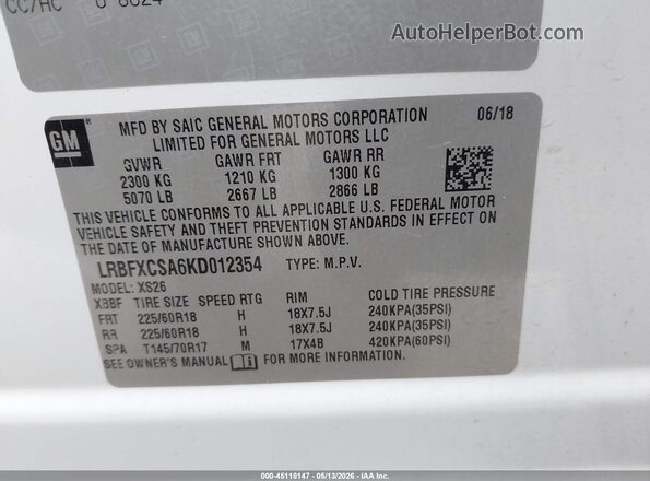 LRBFXCSA6KD012354 2019 BUICK ENVISION White Engine compartment view