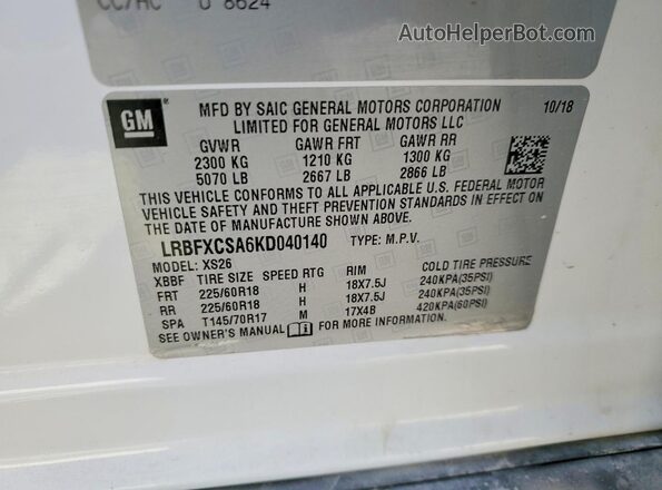 LRBFXCSA6KD040140 2019 BUICK ENVISION White Вид підкапотного простору
