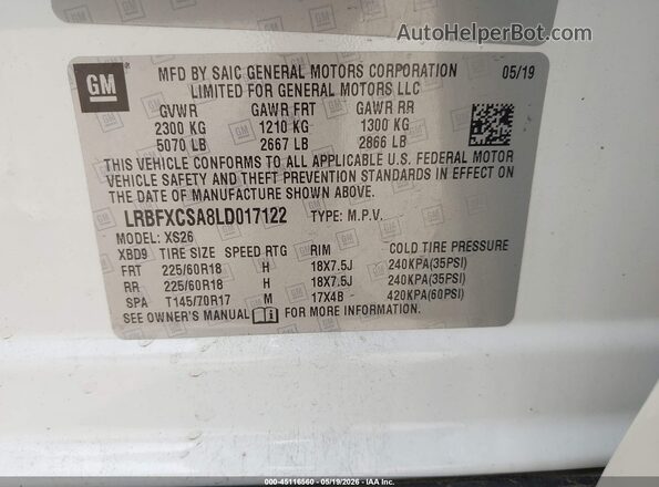 LRBFXCSA8LD017122 2020 BUICK ENVISION Белый Вид подкапотного пространства