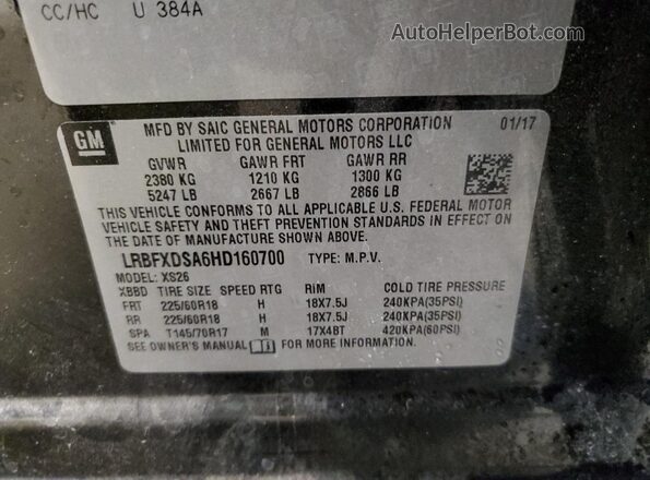 LRBFXDSA6HD160700 2017 BUICK ENVISION Black VIN sticker view