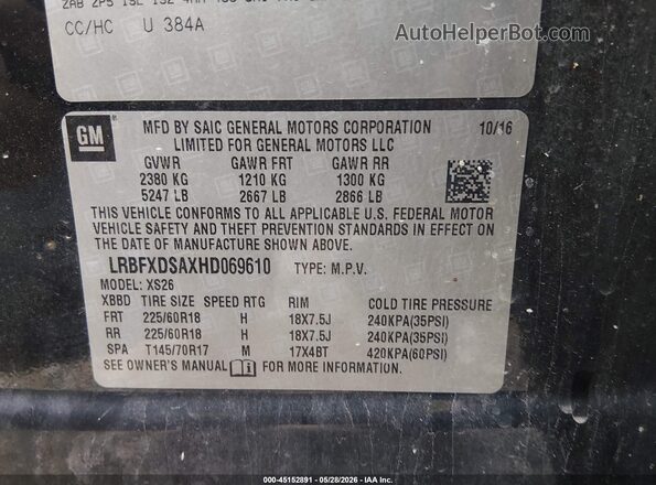LRBFXDSAXHD069610 2017 BUICK ENVISION Black Widok komory silnika