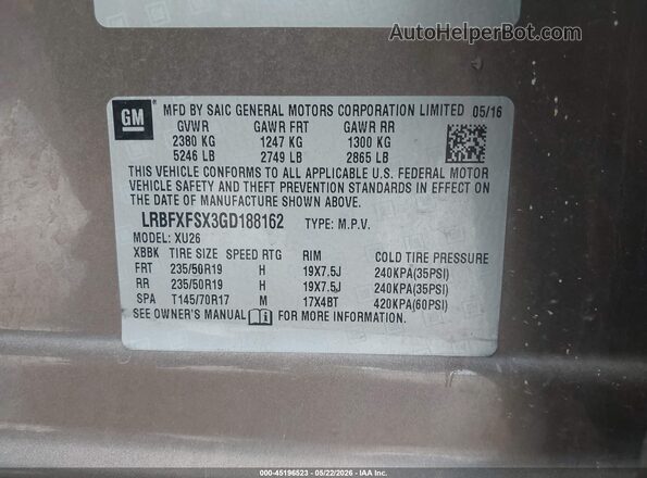 LRBFXFSX3GD188162 2016 BUICK ENVISION Brown Engine compartment view
