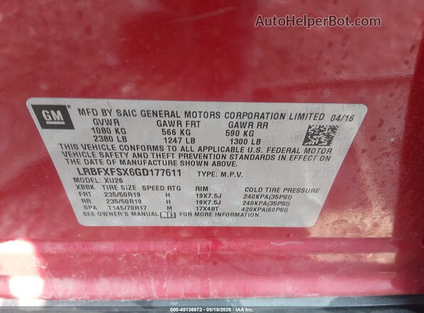 LRBFXFSX6GD177611 2016 BUICK ENVISION Red Engine compartment view
