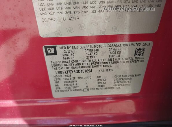 LRBFXFSX6GD187894 2016 BUICK ENVISION Red Widok komory silnika