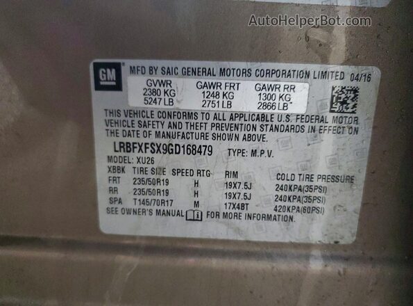 LRBFXFSX9GD168479 2016 BUICK ENVISION Brown Вид наклейки з VIN-кодом
