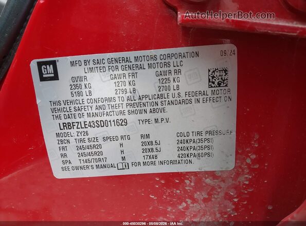 LRBFZLE43SD011629 2025 BUICK ENVISION Red Շարժիչի բաժամունքի տեսք