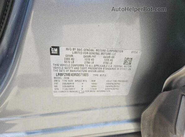 LRBFZME40RD071805 2024 BUICK ENVISION Gray Widok naklejki z numerem VIN