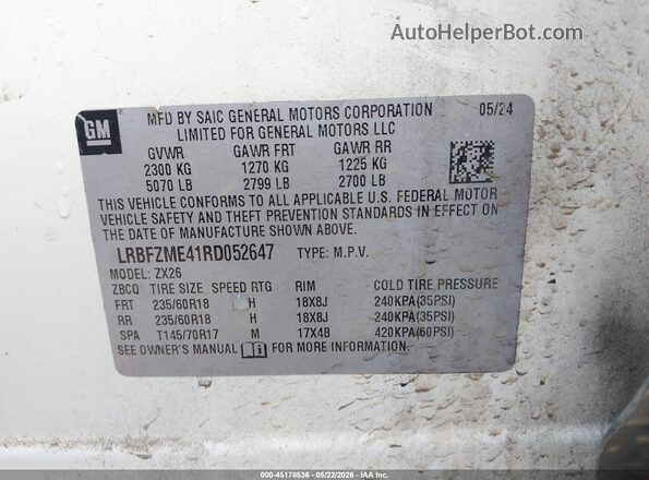 LRBFZME41RD052647 2024 BUICK ENVISION White Widok komory silnika