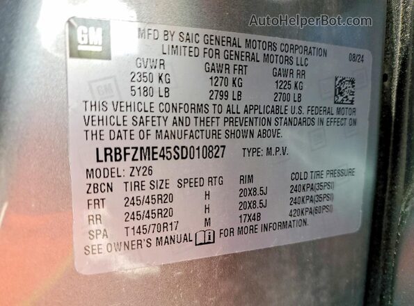 LRBFZME45SD010827 2025 BUICK ENVISION Silver Vista de la etiqueta del VIN