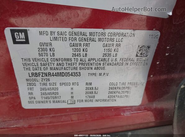 LRBFZNR44MD054353 2021 BUICK ENVISION Red Вид підкапотного простору