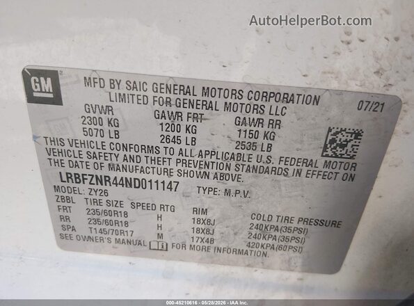 LRBFZNR44ND011147 2022 BUICK ENVISION White Widok komory silnika