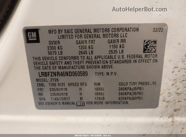 LRBFZNR46ND060589 2022 BUICK ENVISION White Engine compartment view