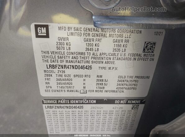 LRBFZNR47ND046426 2022 BUICK ENVISION Gray Engine compartment view