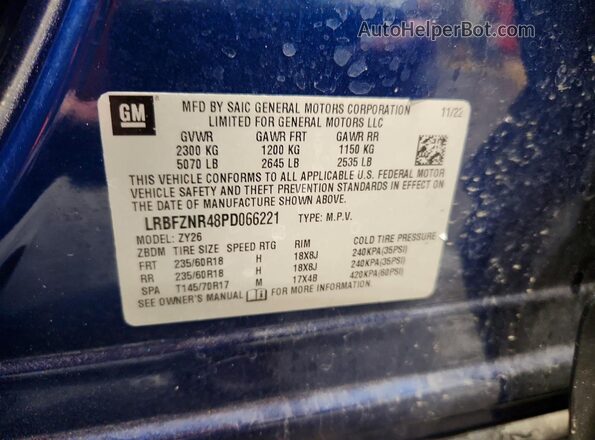 LRBFZNR48PD066221 2023 BUICK ENVISION Blue Вид наклейки з VIN-кодом