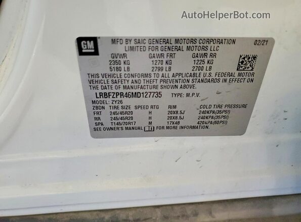 LRBFZPR46MD127735 2021 BUICK ENVISION White VIN sticker view