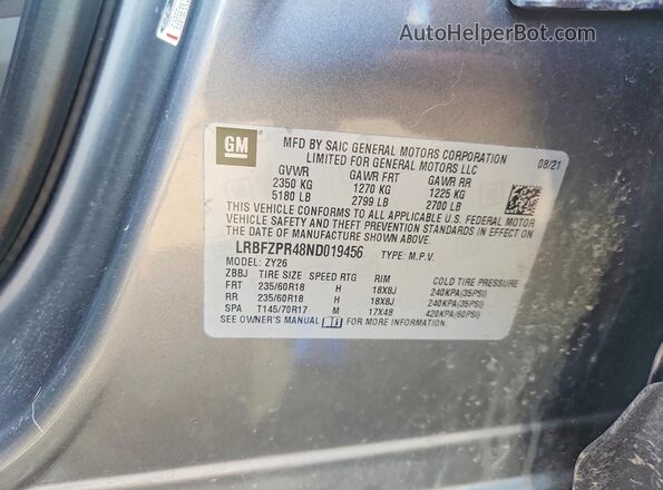 LRBFZPR48ND019456 2022 BUICK ENVISION Gray Вид підкапотного простору