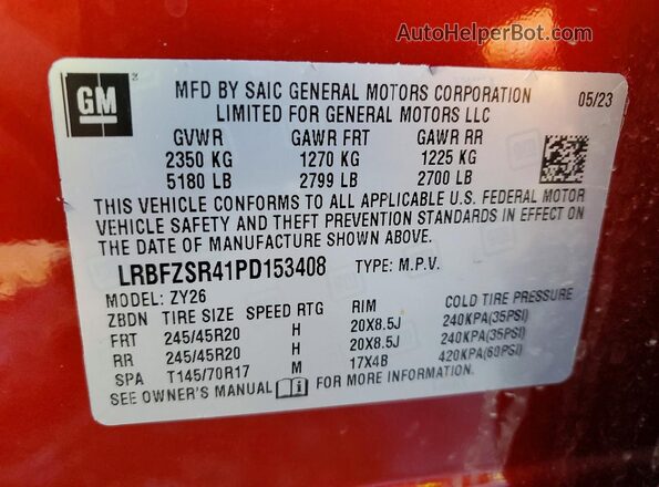 LRBFZSR41PD153408 2023 BUICK ENVISION Burgundy VIN კოდის სტიკერის ხედი
