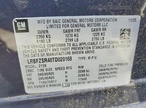 LRBFZSR48TD020168 2026 BUICK ENVISION Blue VIN կոդի պիտակի տեսք