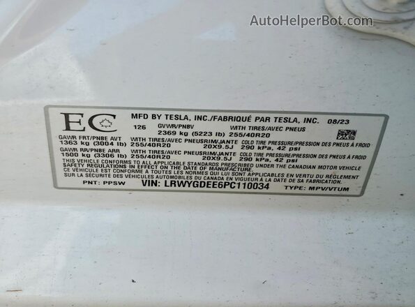 LRWYGDEE6PC110034 2023 TESLA MODEL White Շարժիչի բաժամունքի տեսք