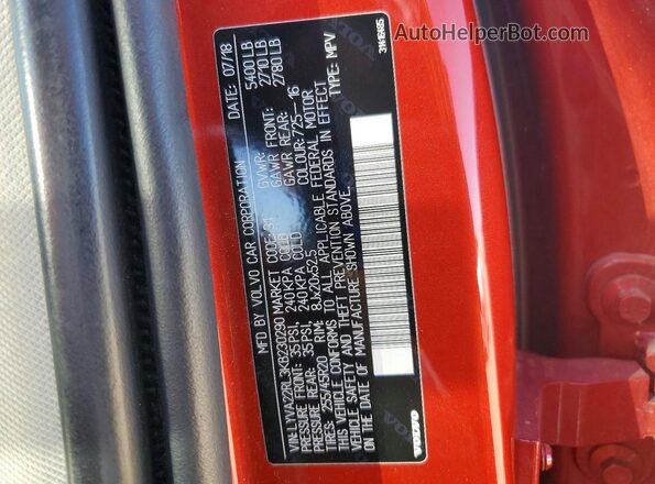 LYVA22RL3KB230290 2019 VOLVO XC60 Красный 