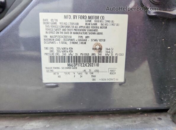 MAJ3P1TE2JC202110 2018 FORD ECOSPORT Charcoal 