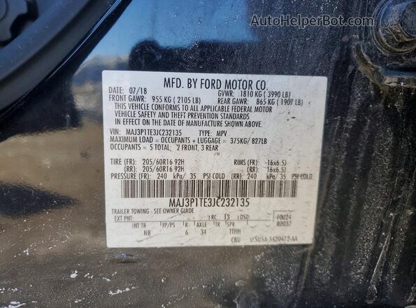 MAJ3P1TE3JC232135 2018 FORD ECOSPORT Черный Вид наклейки с VIN-кодом