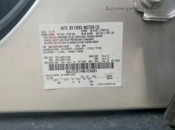 MAJ3S2FE4MC450685 2021 FORD ECOSPORT White Вид підкапотного простору