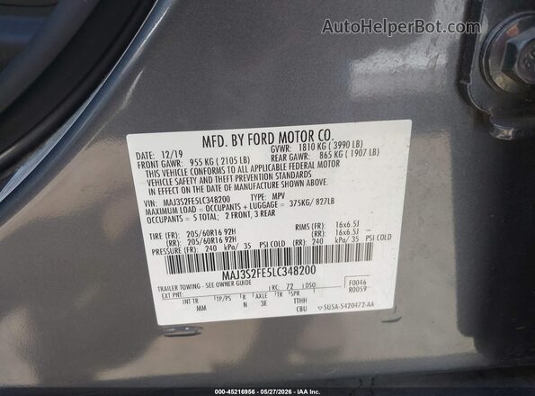 MAJ3S2FE5LC348200 2020 FORD ECOSPORT Серый Вид подкапотного пространства
