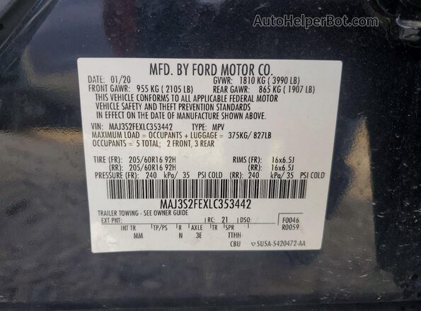 MAJ3S2FEXLC353442 2020 FORD ECOSPORT Черный Панорамный вид салона 360°