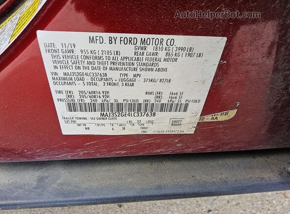MAJ3S2GE4LC337638 2020 FORD ECOSPORT Red 