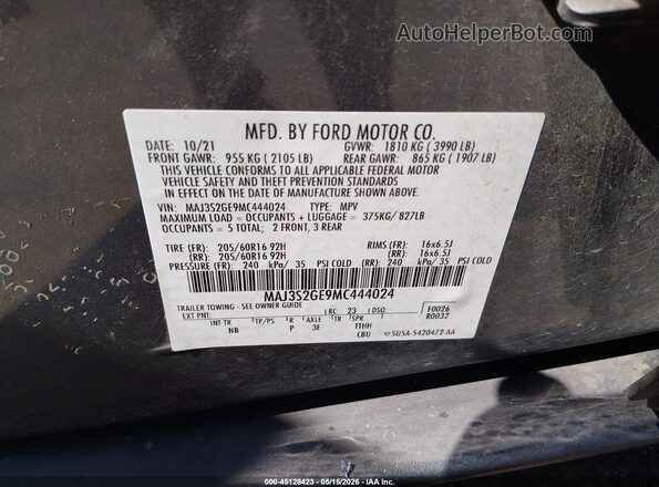 MAJ3S2GE9MC444024 2021 FORD ECOSPORT Gray Widok komory silnika