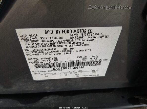 MAJ3S2GEXKC301984 2019 FORD ECOSPORT Gray Շարժիչի բաժամունքի տեսք