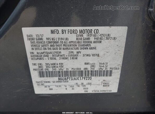 MAJ6P1SL6JC179220 2018 FORD ECOSPORT Серый Вид подкапотного пространства